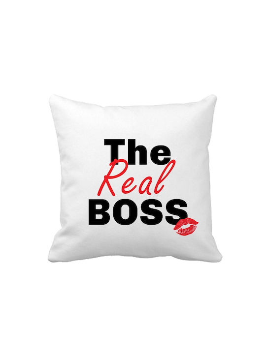VOUR Μαξιλάρι Καναπέ The Boss - The Real Boss Λευκό 20x20εκ.