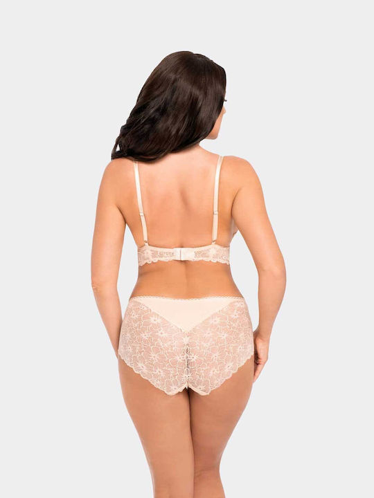 Babell Cotton High-waisted Women's Slip with Lace Beige