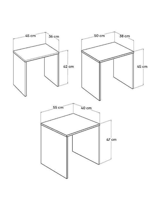 Set Zigon Rectangular Din Lemn Galben 3 Buc M55xL40xÎ47cm