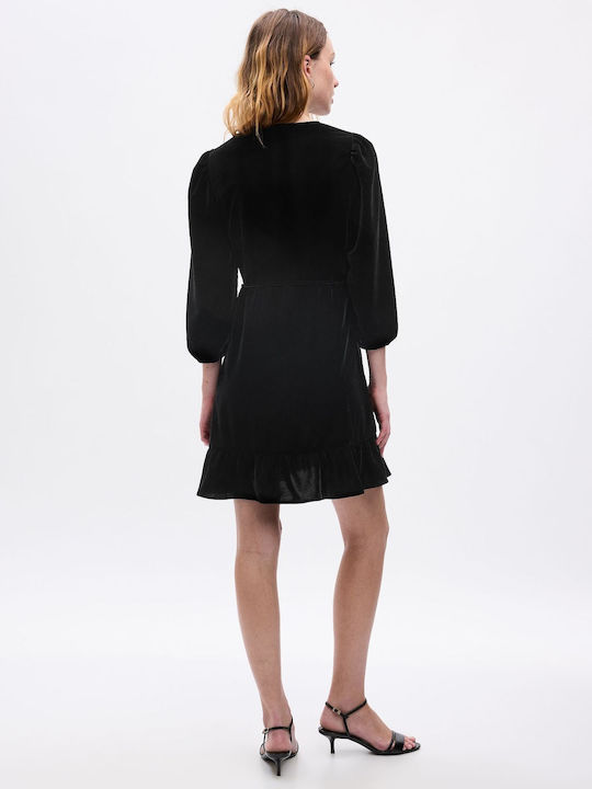 GAP Mini Evening Dress Velvet Wrap with Ruffle Black