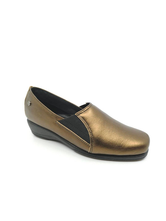 Comfort Way Shoes Leather Women's Moccasins in Gold Color