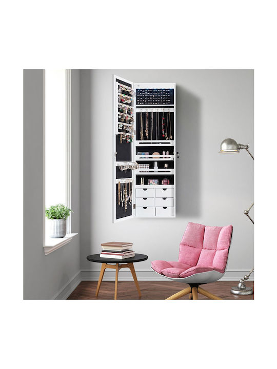 Costway Wooden Jewellery Wardrobe with Drawer and Pink Mirror 36.5x11.5x120cm