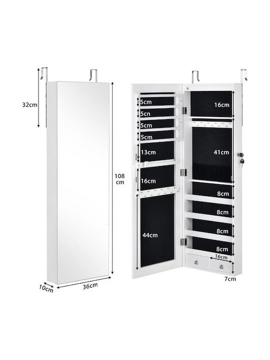 Costway Wooden Jewellery Wardrobe with Drawer and Mirror 36x10x108cm