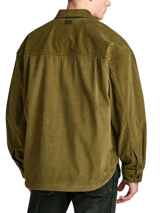 Timber Langärmeliges Zeichenfolge Overshirt in Breite Linie Khaki