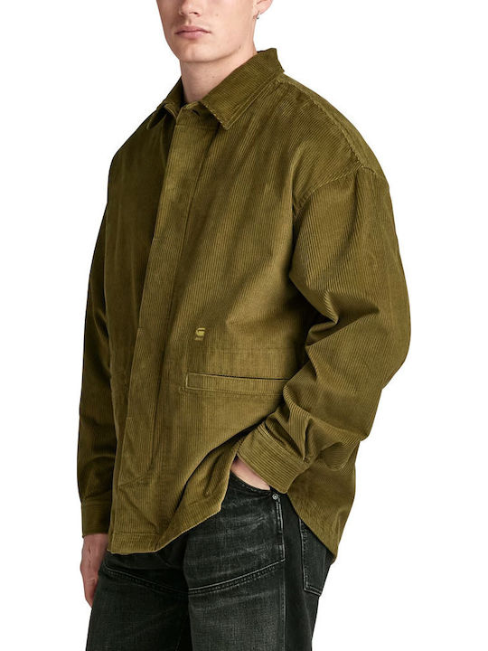 Timber Langärmeliges Zeichenfolge Overshirt in Breite Linie Khaki