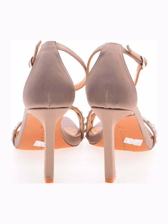 Stoff Sandalen mit Strass Braun