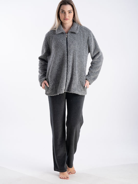 Relax Anatomic Long Women's Cardigan with Zipper Grey