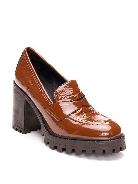 Philippe Lang Patent Leather Tabac Brown Heels