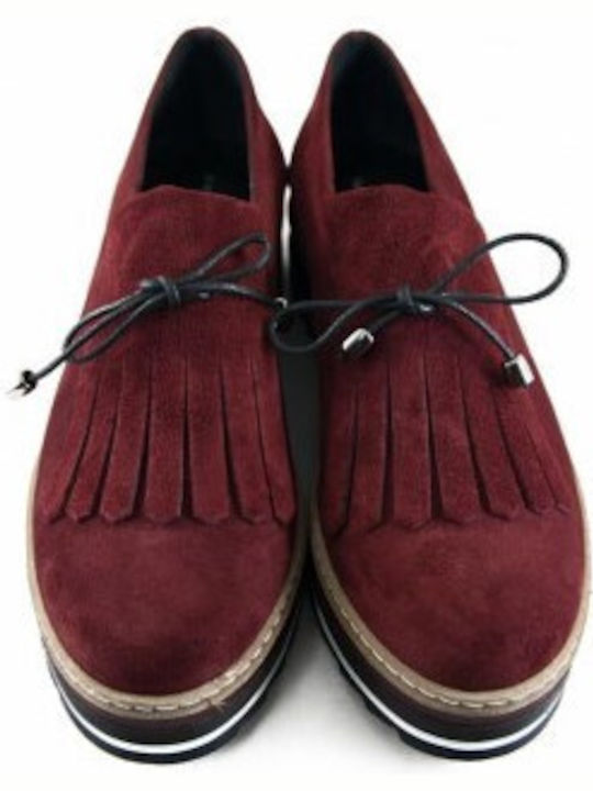 Makis Kotris Leder Damen Oxfords in Burgundisch Farbe