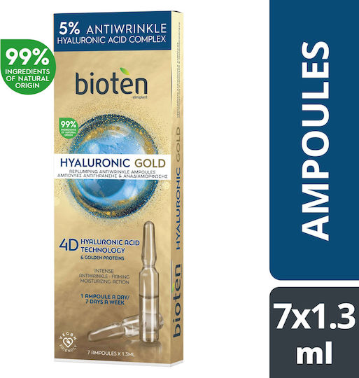 Bioten Hyaloronic Gold Ampoules Moisturizing & Anti-aging Serum Face with Hyaluronic Acid for Revitalization & Dark Spots 7x3ml