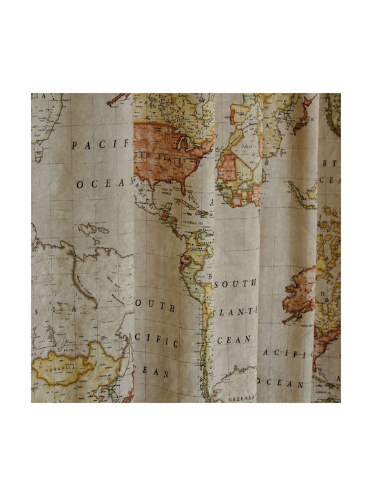 Decocraft Vorhang mit Bleistiftfalten Worldmap Beige 140x240cm