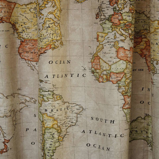 Decocraft Κουρτίνα με Τρέσα Worldmap Μπεζ 140x240εκ.