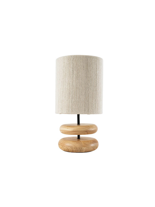 GloboStar Tuvalu Wood Table Lamp for Socket E27 with Beige Shade and Base