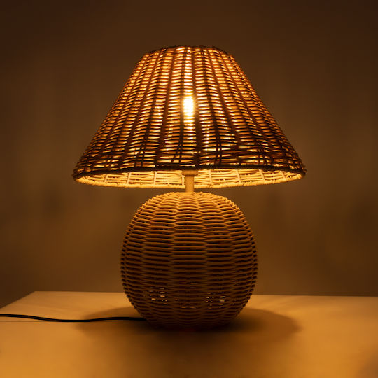 GloboStar Wood Table Lamp for Socket E27 with Beige Shade and Base