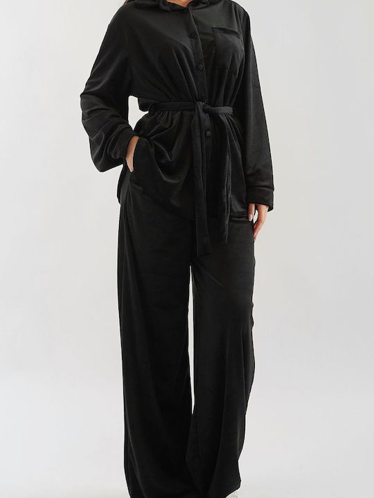 DOT Women's Blouse Velvet Long Sleeve Black