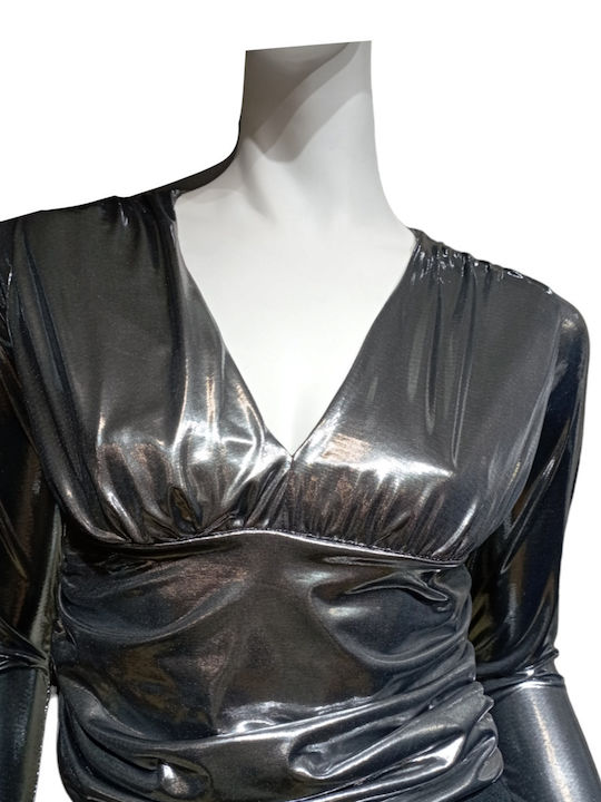 Kalliope Damen Bluse Langärmelig Silver