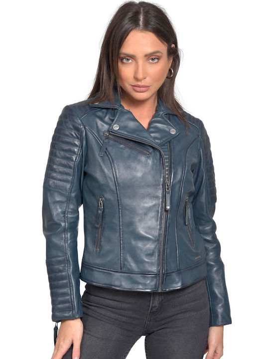 Vainas Electra Women's Short Lifestyle Leather Jacket for Winter Blue