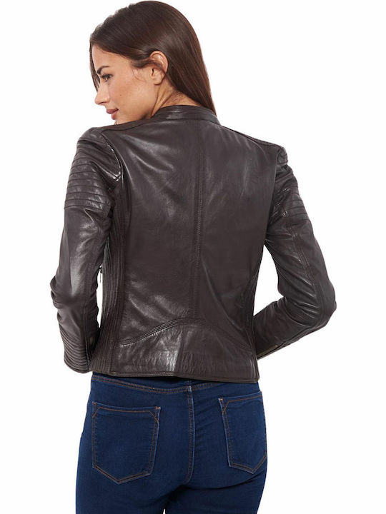 Pasiphae Leather Women's Biker Jacket Brown