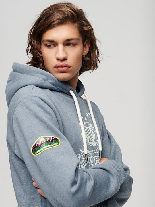 Superdry Travel Herren Sweatshirt mit Kapuze und Taschen Blau