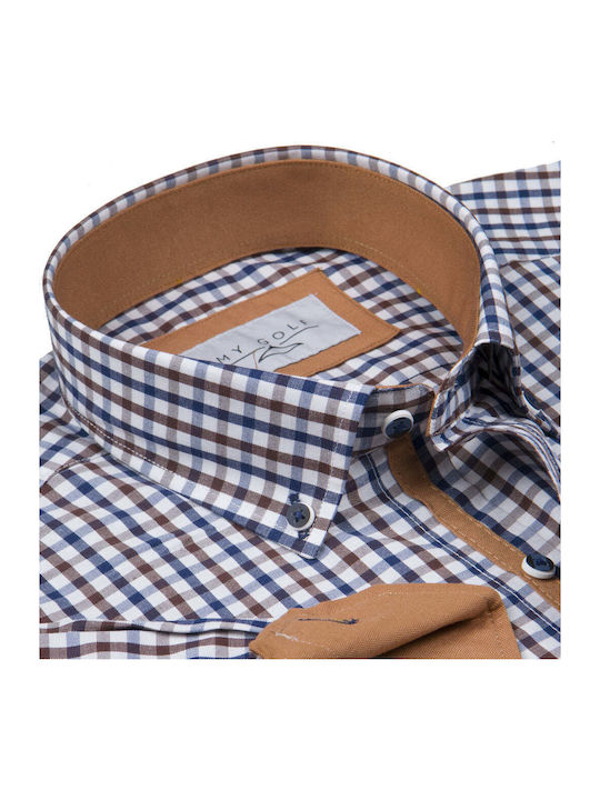 Long Sleeve Shirt Regular Fit Checked Blue/Tan