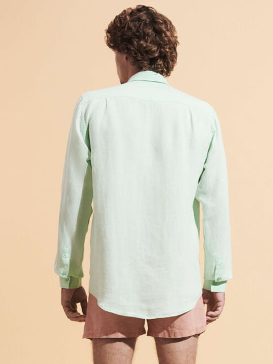 Vilebrequin Men's Shirt Long Sleeve Linen Green