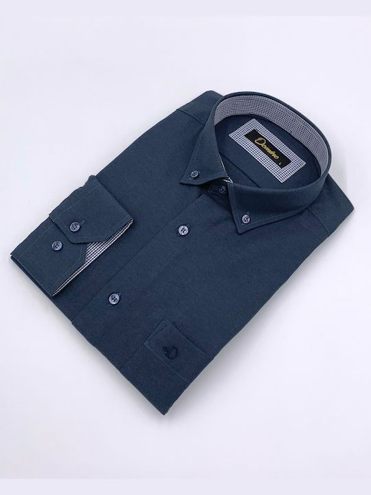 Domino Men's Shirt Long Sleeve Navy Blue