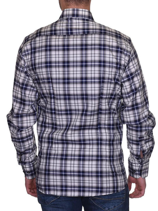 Firenze Men's Shirt Long Sleeve Checked Blue