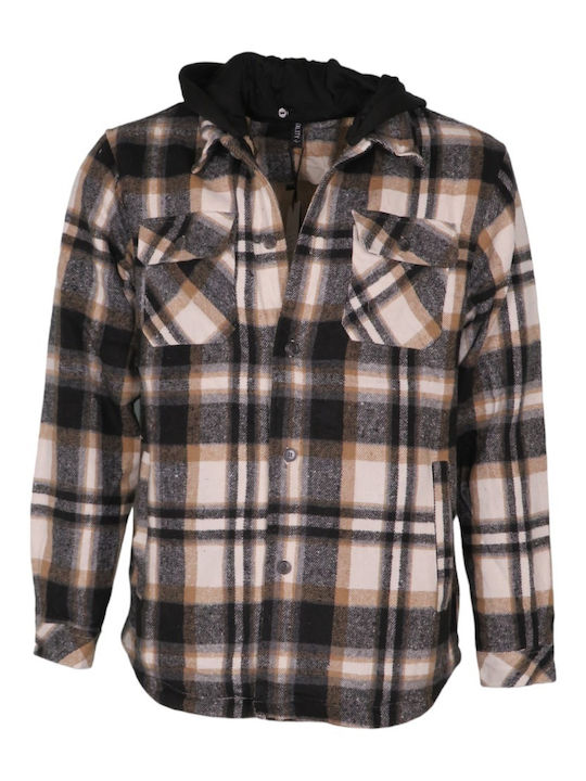 New Mentality Men's Shirt Overshirt Long Sleeve Checked Brown