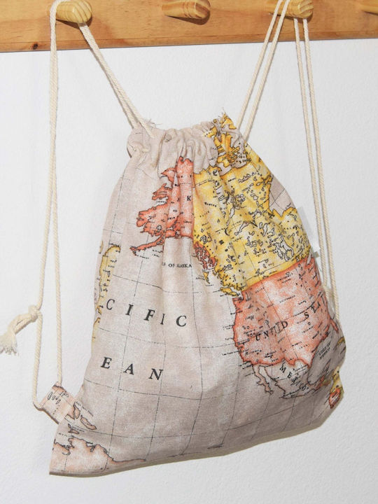 Decocraft Worldmap Kids Bag Pouch Beige 25cm