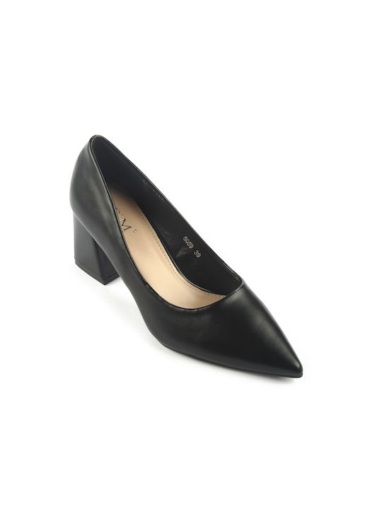 Fshoes Synthetic Leather Pointed Toe Black Heels