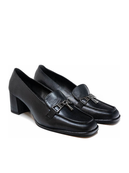 Leather Pointed Toe Black Medium Heels