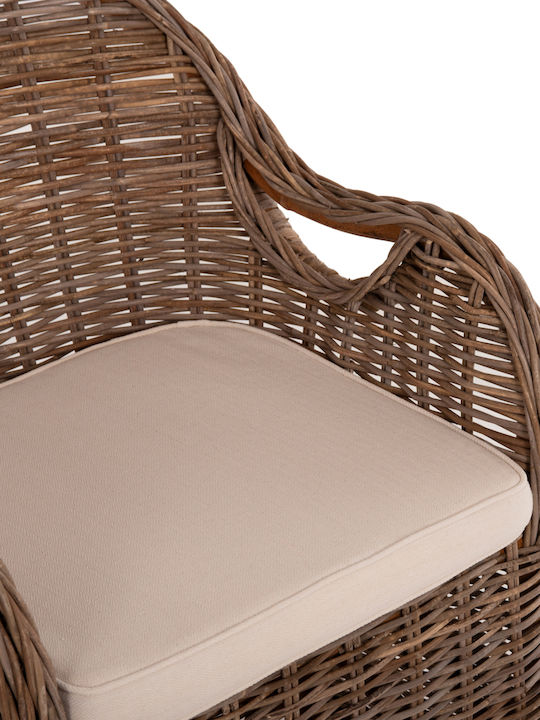 Πολυθρόνα Εξωτερικού Χώρου Rattan Keyla Καφέ με Μαξιλάρι 66x65x87εκ.