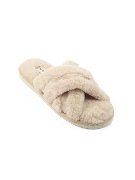 Fshoes Winter Women's Slippers in Beige color