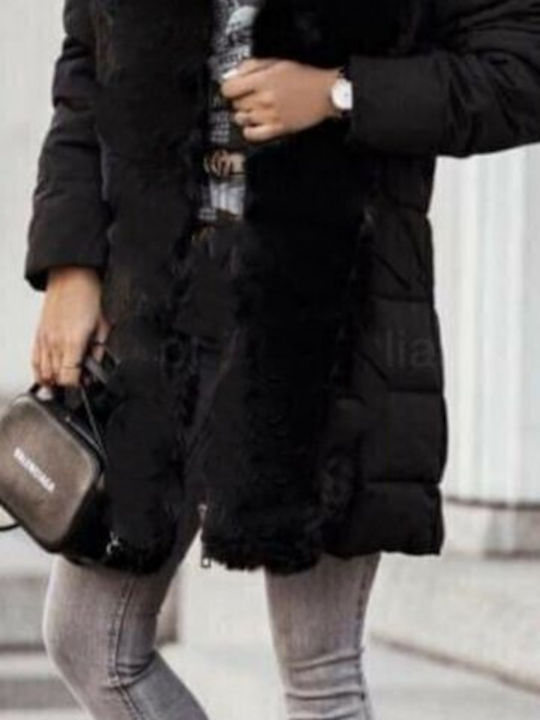 Women's Black Coat with Fur Details