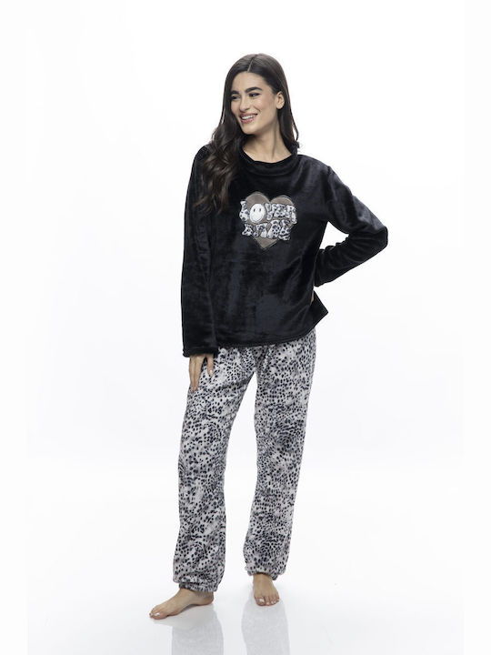 Galaxy De iarnă Fleece Pantaloni Pijamale pentru Femei BLACK “love”