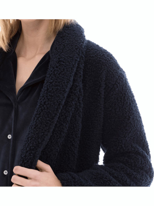Pink Label Winter Women's Fleece Robe Dark Blue