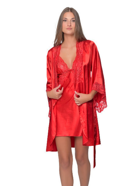 Milena by Paris De iarnă Pentru Femei Satin Halat Red