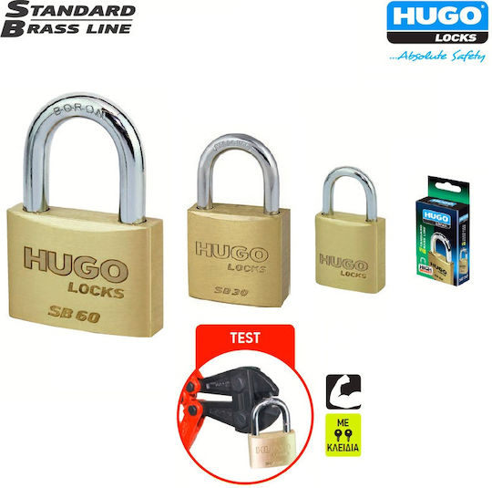 Hugo Locks Steel Padlock Brass with Key 20mm 1pcs