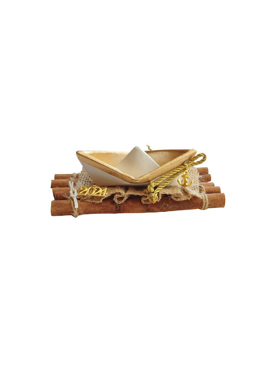 Tabletop Lucky Charm Boat And Designs Made of Cinnamon Gold/White Ceramic 2024 11.5x3.5cm 1pcs