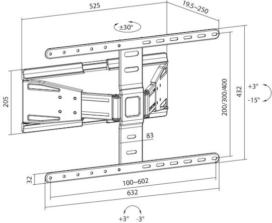 Sbox PLB-79464 Βάση Τηλεόρασης Τοίχου έως 90" και 50kg Μαύρο