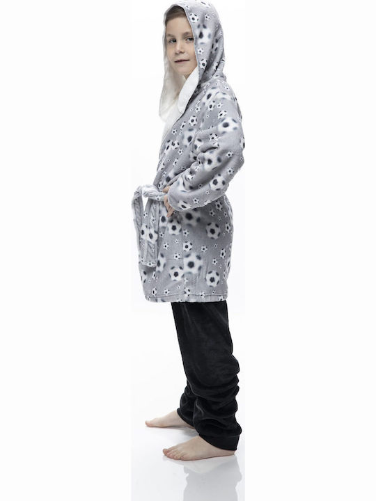 Galaxy Kinder Bademantel Winterlich Fleece Gray Football