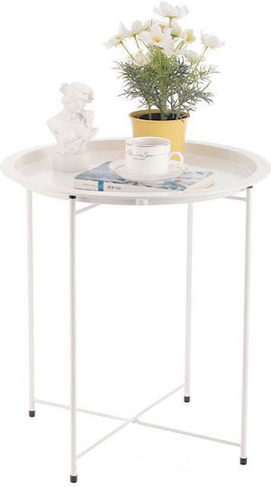 Masă Laterală Rotundă Wr Metalică Pliabilă Albă L47xL47xÎ50cm