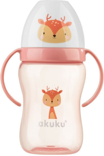 Akuku Baby Cup with Handles and Straw Deer made of Plastic Orange 240ml