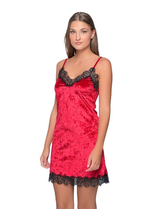 Milena by Paris Winter Velvet Women's Nightdress Ruby 3363