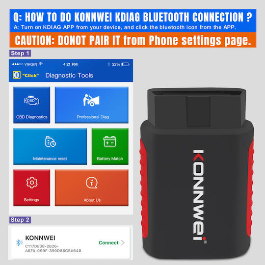 Konnwei Car Diagnostics Bluetooth Tool OBD 2 Compatible Android