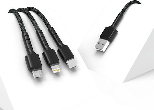 PZX V136 Regulär USB zu Blitzschlag / Typ-C,TC-TC / Micro-USB Kabel 3.1A Schwarz 1.2m (697)