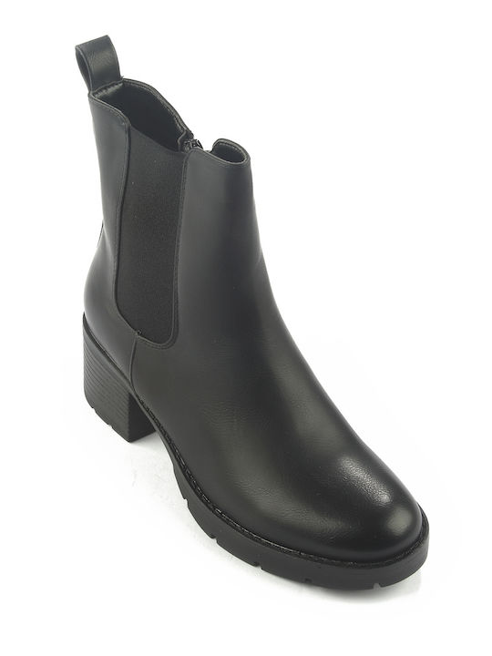 Fshoes Damen Chelsea Stiefeletten mit mittlerem Absatz Schwarz