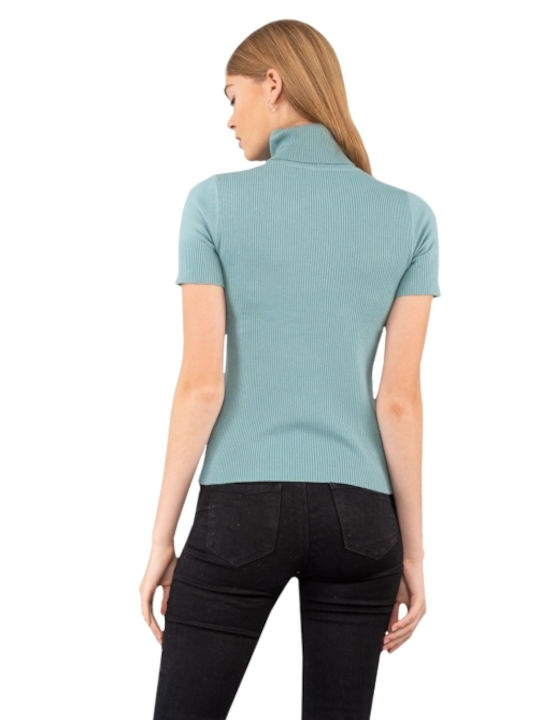 E-shopping Avenue Women's Blouse Short Sleeve Turtleneck Green