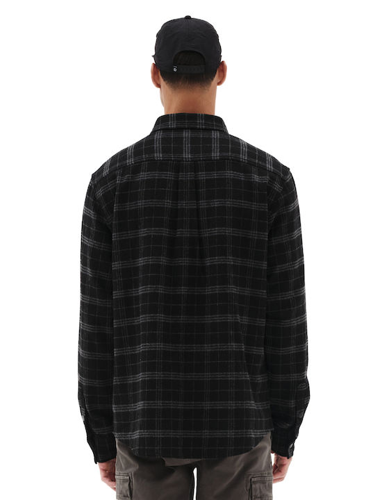 Μακρυμάνικo Κοτλέ Overshirt σε Κανονική Γραμμή Πουά Black Grey