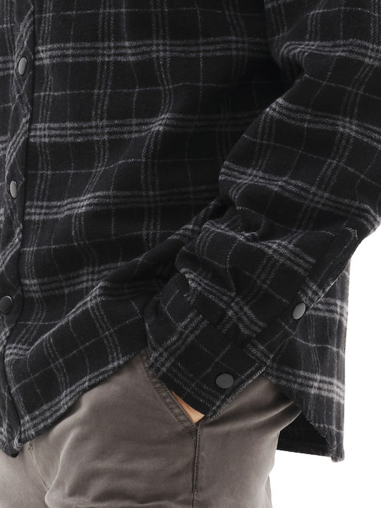 Μακρυμάνικo Κοτλέ Overshirt σε Κανονική Γραμμή Πουά Black Grey